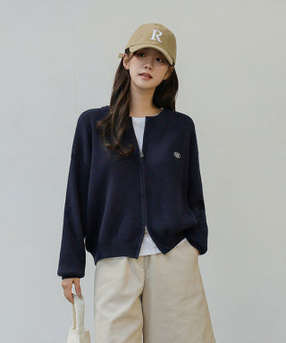 EGG EMBROIDERY TWO-WAY KNIT ZIP-UP CARDIGAN