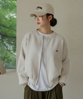EGG EMBROIDERY TWO-WAY KNIT ZIP-UP CARDIGAN