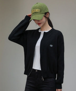 EGG EMBROIDERY TWO-WAY KNIT ZIP-UP CARDIGAN