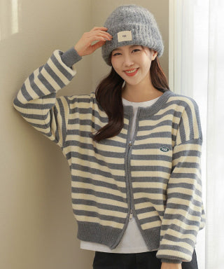 EGG EMBROIDERY TWO-WAY KNIT ZIP-UP CARDIGAN