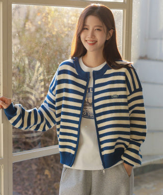 EGG EMBROIDERY TWO-WAY KNIT ZIP-UP CARDIGAN