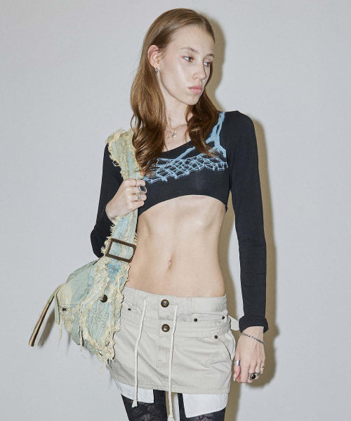 MICRO UNDERBOOB TEE STRIPE - 3 COLORS BLACK