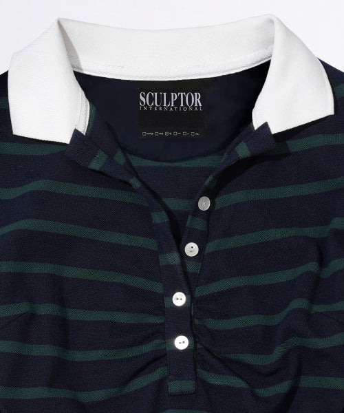 SHIRRING TENNIS SHIRT WHITE NAVY STRIPE AS SHOWN