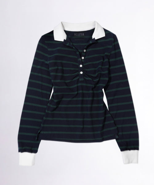 SHIRRING TENNIS SHIRT WHITE NAVY STRIPE AS SHOWN