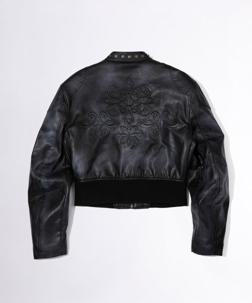 EMBOSS FAUX LEATHER BOMBER SAGE - 3 COLORS BLACK