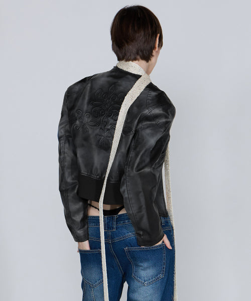 EMBOSS FAUX LEATHER BOMBER SAGE - 3 COLORS BLACK