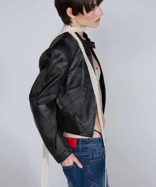 EMBOSS FAUX LEATHER BOMBER SAGE - 3 COLORS BLACK