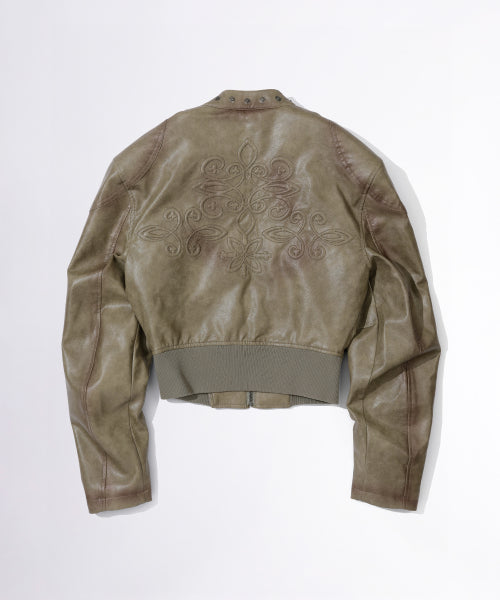 EMBOSS FAUX LEATHER BOMBER SAGE - 3 COLORS AS SHOWN