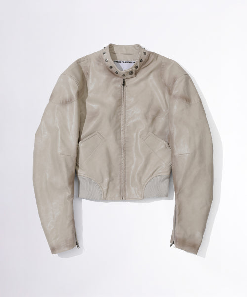 EMBOSS FAUX LEATHER BOMBER SAGE - 3 COLORS IVORY