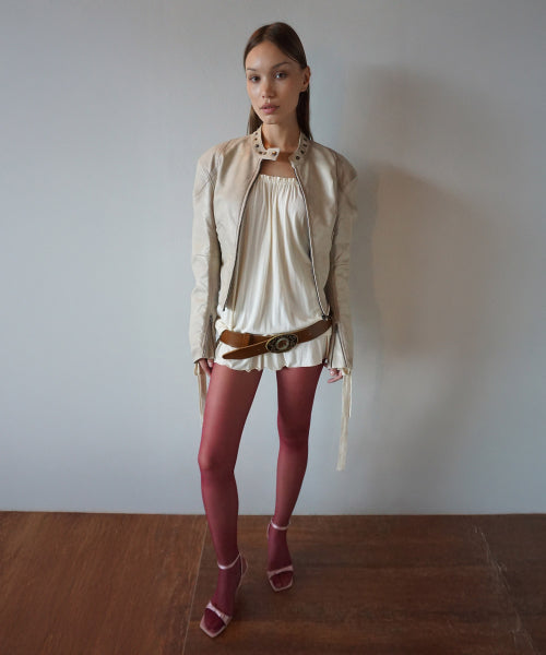 EMBOSS FAUX LEATHER BOMBER SAGE - 3 COLORS IVORY