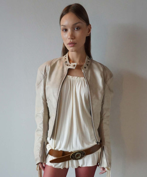 EMBOSS FAUX LEATHER BOMBER SAGE - 3 COLORS IVORY