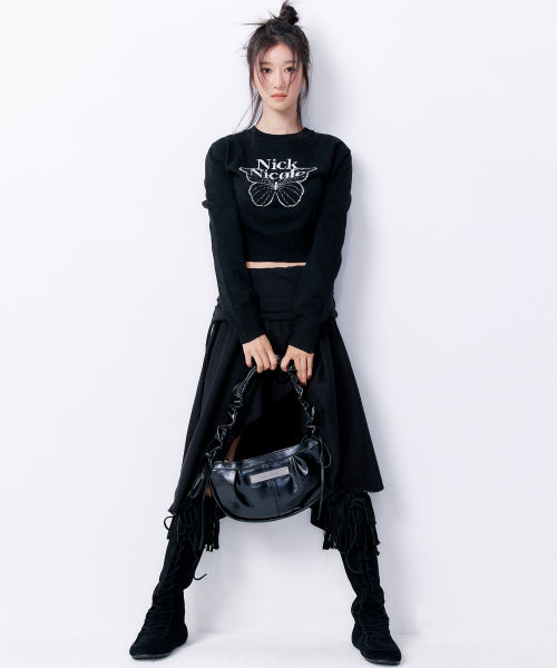 SHIRRING FLARE MIDI SKIRT #徐睿知同款! BLACK