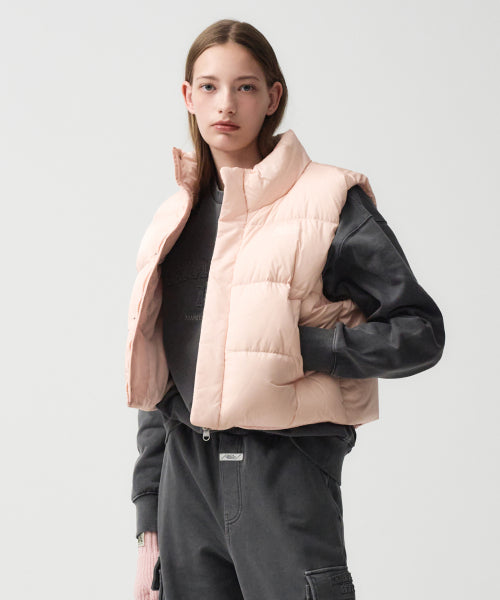 W CLASSIC LOGO DUCK DOWN CROP VEST - 3 COLORS PINK