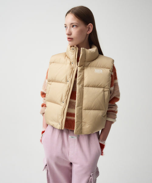 W CLASSIC LOGO DUCK DOWN CROP VEST - 3 COLORS BEIGE