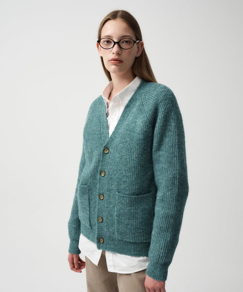 HAIRY OVERFIT V NECK CARDIGAN - 3 COLORS MINT