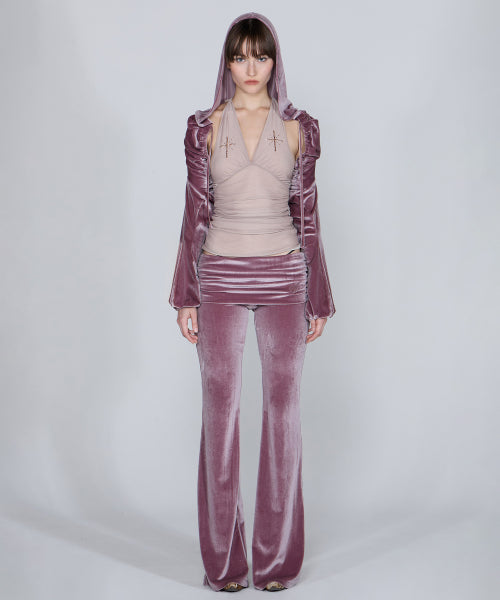 VELVET SHIRRING LOWRISE PANTS - 3 COLORS BROWN