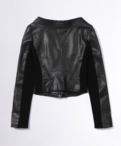 PORTRAIT NECK FAUX LEATHER JACKET - 2 COLORS BLACK