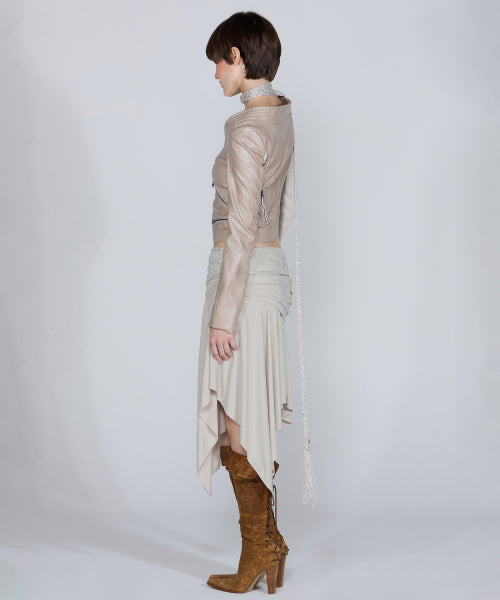 PORTRAIT NECK FAUX LEATHER JACKET - 2 COLORS TAUPE