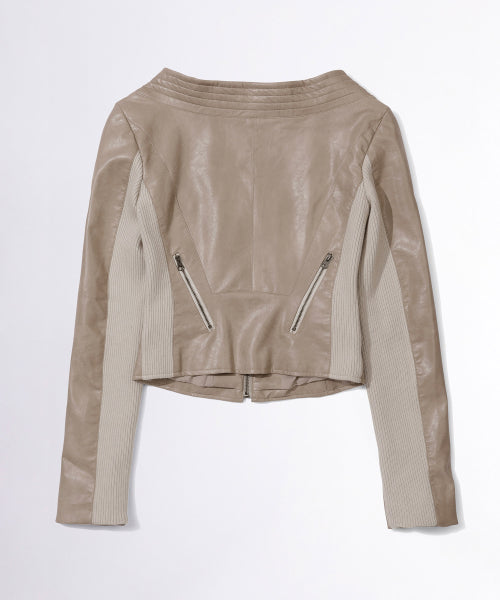 PORTRAIT NECK FAUX LEATHER JACKET - 2 COLORS TAUPE