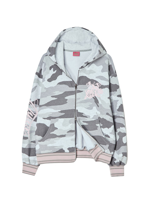 EMBLEM PRINTING HOOD ZIP-UP CAMO #MINJU同款! AS SHOWN