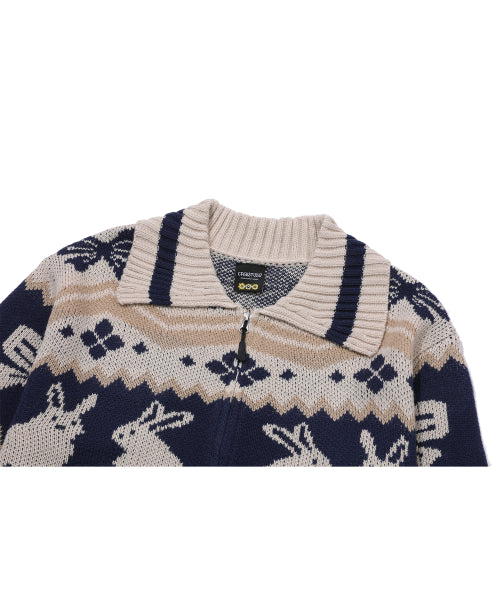 2-WAY BUNNY CROP ZIP-UP KNIT - 2 COLORS CREAM