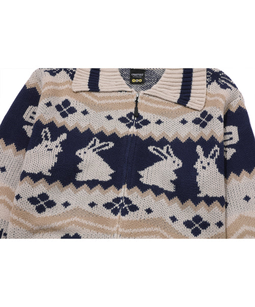 2-WAY BUNNY CROP ZIP-UP KNIT - 2 COLORS CREAM
