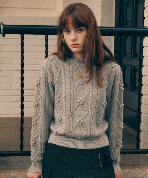 POMPOM CABLE KNIT - 3 COLORS GREY