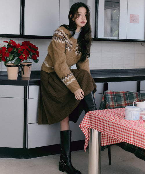 WOOL BLENDED PLEATS SKIRT - 2 COLORS BROWN