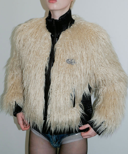 FAUX MONGOLIAN SHEARLING JACKET RAW AS SHOWN