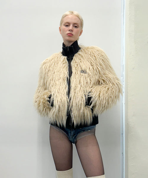 FAUX MONGOLIAN SHEARLING JACKET RAW AS SHOWN