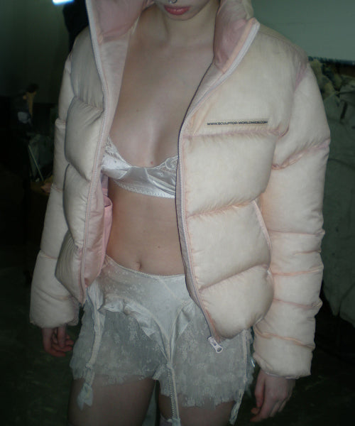 104 SHEER CROPPED PUFFER DOWN - 2 COLORS PINK