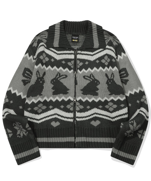 2-WAY BUNNY CROP ZIP-UP KNIT - 2 COLORS CHARCOAL