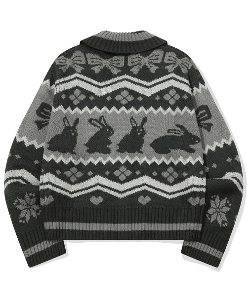 2-WAY BUNNY CROP ZIP-UP KNIT - 2 COLORS CHARCOAL