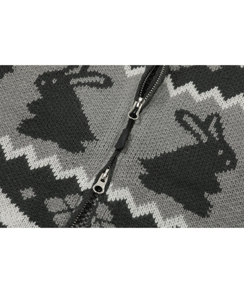 2-WAY BUNNY CROP ZIP-UP KNIT - 2 COLORS CHARCOAL