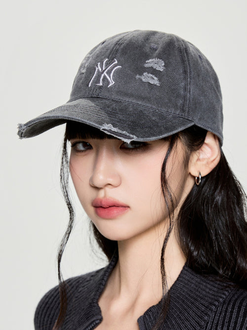 DAMAGE WASHED UNSTRUCTURED BALL CAP NY #KARINA同款! - 6 COLORS CHARCOAL