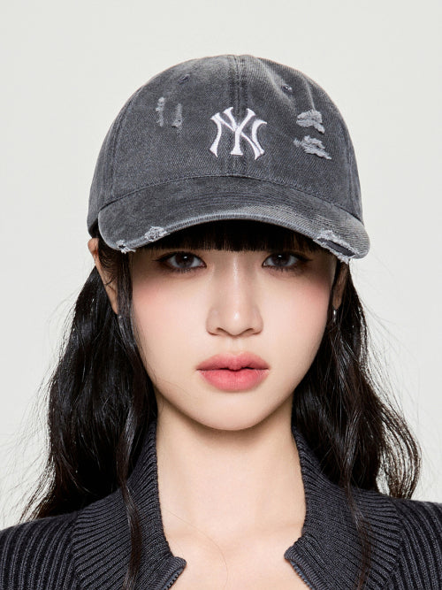 DAMAGE WASHED UNSTRUCTURED BALL CAP LA #KARINA同款! - 6 COLORS CHARCOAL