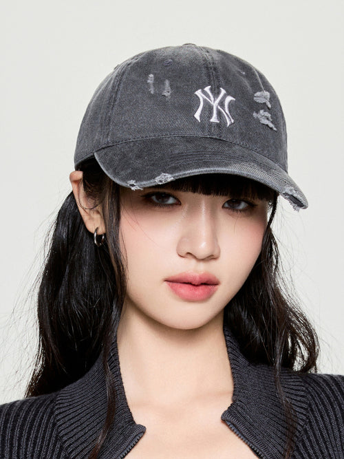 DAMAGE WASHED UNSTRUCTURED BALL CAP NY #KARINA同款! - 6 COLORS CHARCOAL