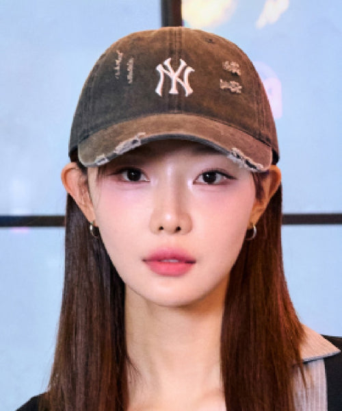 DAMAGE WASHED UNSTRUCTURED BALL CAP NY #KARINA同款! - 6 COLORS CHARCOAL