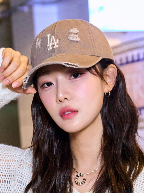 DAMAGE WASHED UNSTRUCTURED BALL CAP LA #KARINA同款! - 6 COLORS BROWN