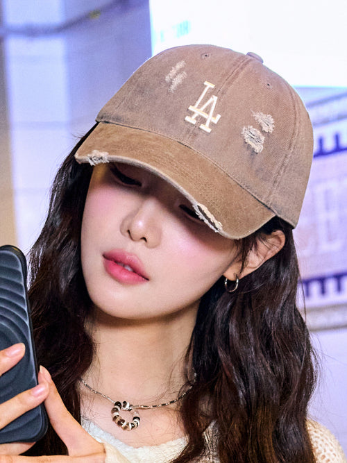 DAMAGE WASHED UNSTRUCTURED BALL CAP LA #KARINA同款! - 6 COLORS BROWN