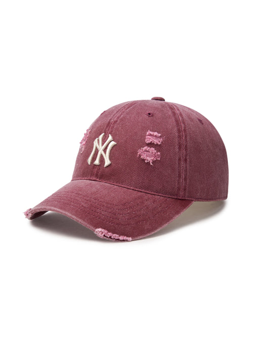 DAMAGE WASHED UNSTRUCTURED BALL CAP NY #KARINA同款! - 6 COLORS BURGUNDY