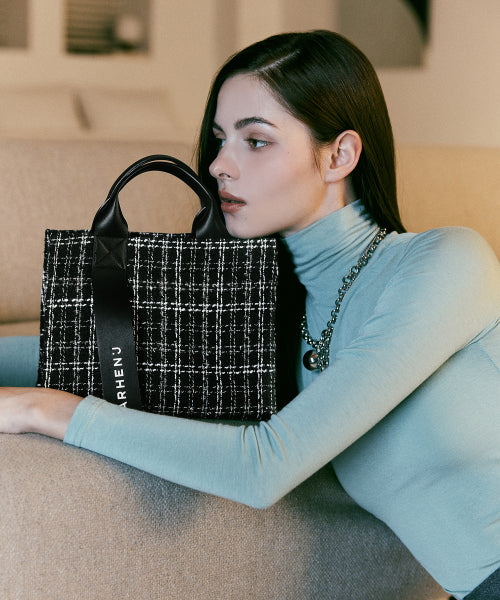 RICO MINI TWEED TOTE CROSSBODY BAG BLACK