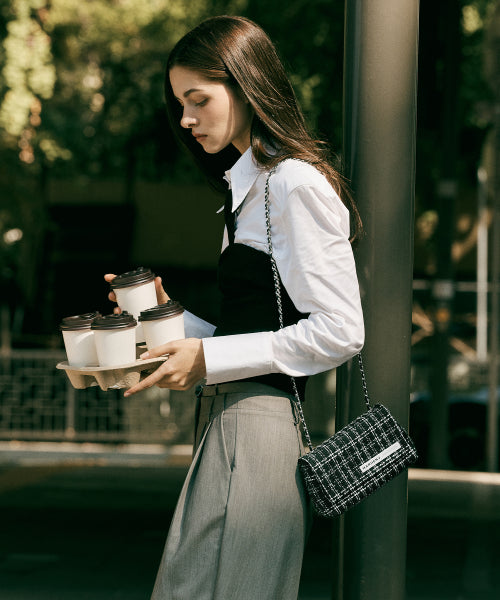 JETAIME TWEED CHAIN MINI CROSSBODY BAG BLACK
