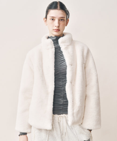 HIGH NECK SOFT FUR JACKET #徐睿知同款! - 2 COLORS AS SHOWN