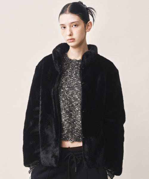 HIGH NECK SOFT FUR JACKET #徐睿知同款! - 2 COLORS AS SHOWN