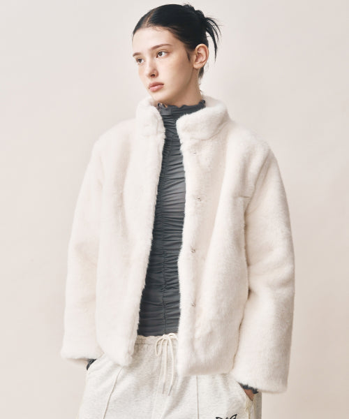 HIGH NECK SOFT FUR JACKET #徐睿知同款! - 2 COLORS IVORY