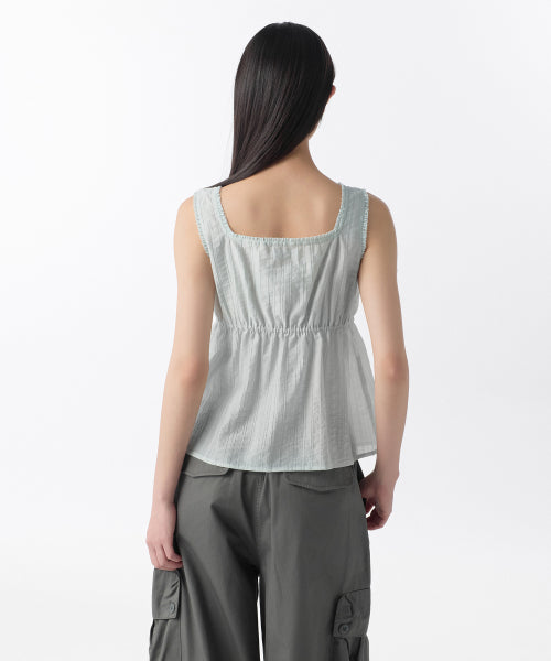 WOMENS VERTICAL TEXTURED BUTTON SLEEVELESS TOP #韓韶禧同款! - 4 COLORS MINT
