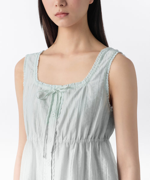 WOMENS VERTICAL TEXTURED BUTTON SLEEVELESS TOP #韓韶禧同款! - 4 COLORS MINT