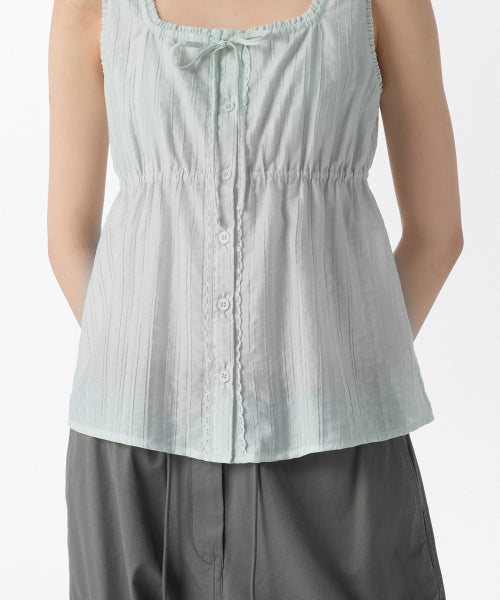 WOMENS VERTICAL TEXTURED BUTTON SLEEVELESS TOP #韓韶禧同款! - 4 COLORS MINT