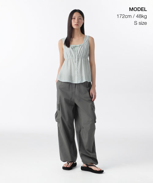 WOMENS VERTICAL TEXTURED BUTTON SLEEVELESS TOP #韓韶禧同款! - 4 COLORS MINT